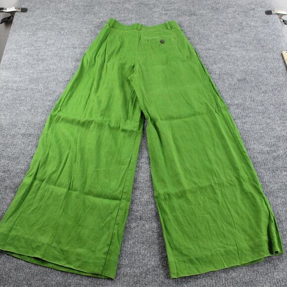 Maeve Pants Womens 0 The Avery Pleated Wide Leg Trousers Green Linen Blend Work - Picture 6 of 15